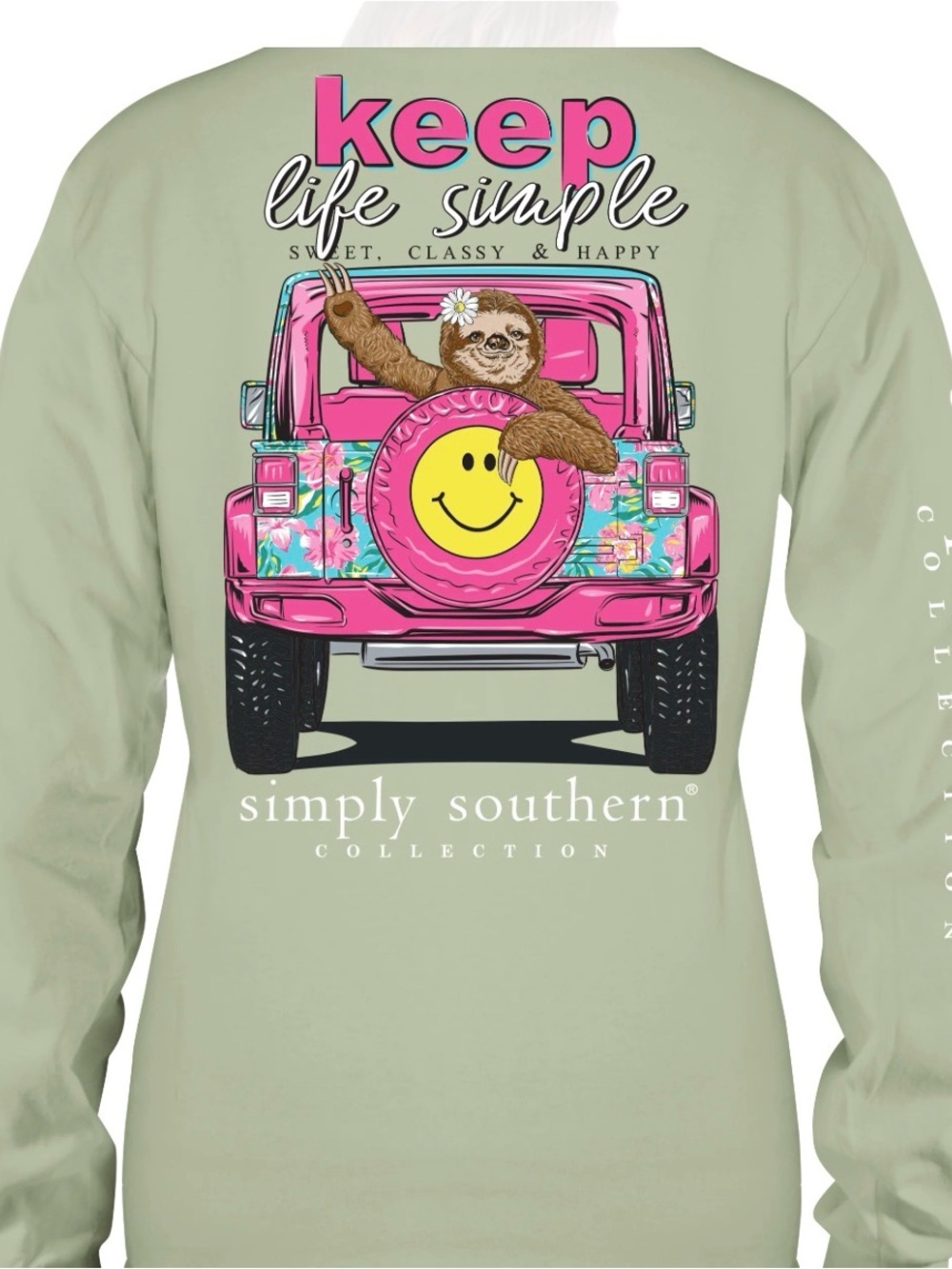 Simply Southern Womens Keep Life Simple Sloth Jeep 100% Cotton LS Tshirt XL Nwt